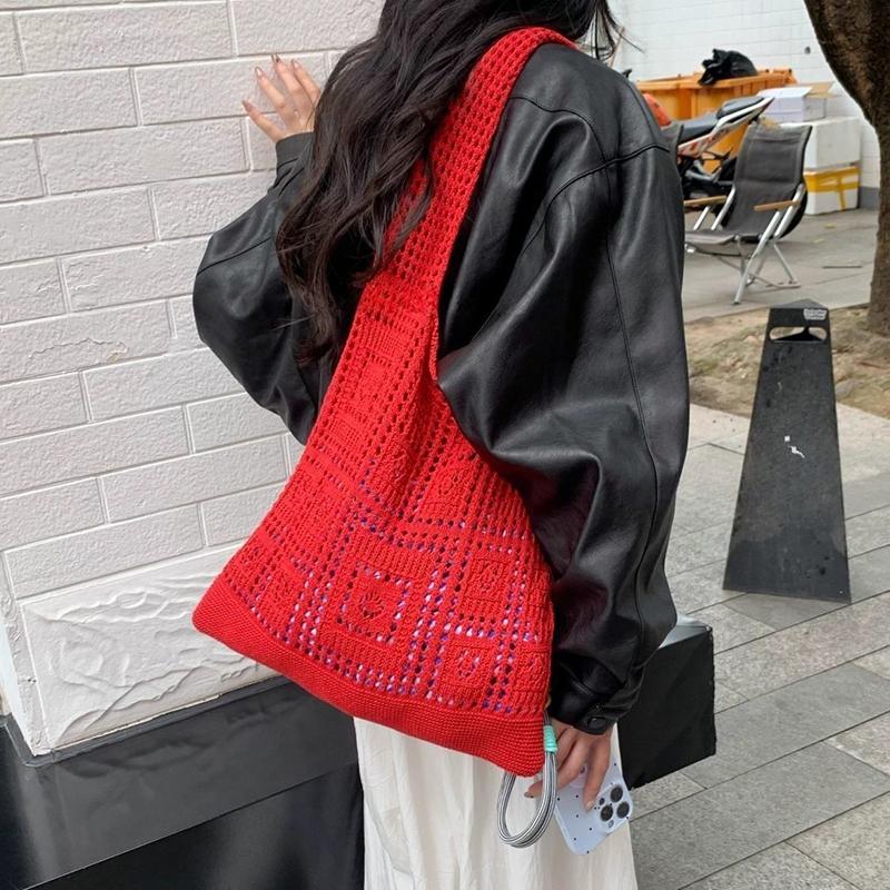 Simple Crochet Tote Bags Fashion Hollow Knitted Women's Bags Casual Female Shoulder Bags Ladies Shopping Top-Handle