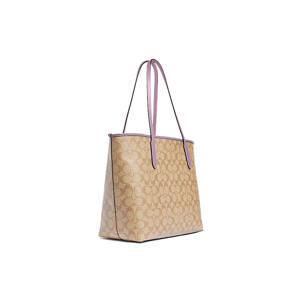 New COACH City PVC Tote Bag Shopping Bag Shoulder Bag Handbag Large Size Women's Light Khaki 5696-SVV7O