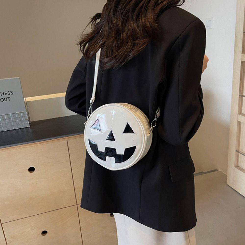 Purse Round Halloween Pumpkin Crossbody Bag Adjustable Strap Pumpkin Devil Shoulder Bag Men/Women
