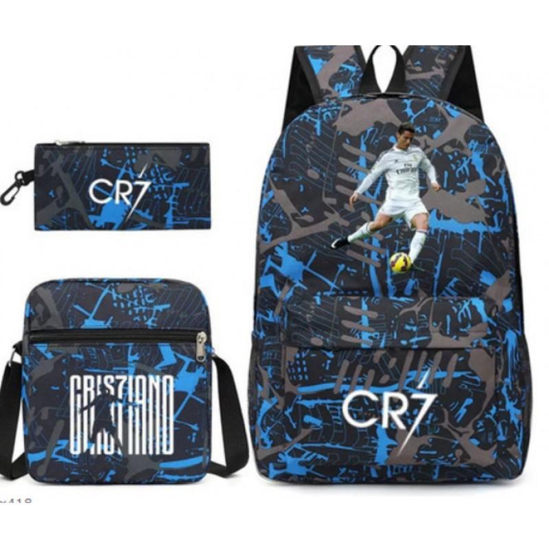 CR7C Kids School Backpack Set With Printed Design - Oxford Fabric Dual-Shoulder Bag Shoulder Pencil Case Grades 5-6