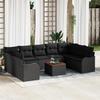 10-piece Garden Sofa with Black Poly Rattan Cushions, 2-seater Garden Sofa with Black Poly Rattan Cushions 3347499