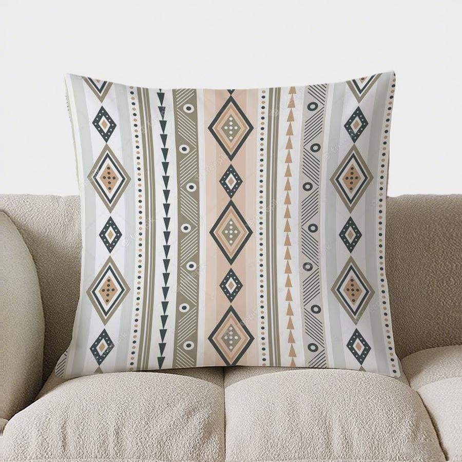 Bohemian Black And White Geometric Double-Sided Printed Pillow Cover Short Plush Suitable Living Rooms Sofas Throw Cushion Cover