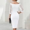 Женское bodycon платье-сетка с открытыми плечами, пэчворк, элегантное, облегающее, midi, с прозрачными рукавами, для летних вечеринок