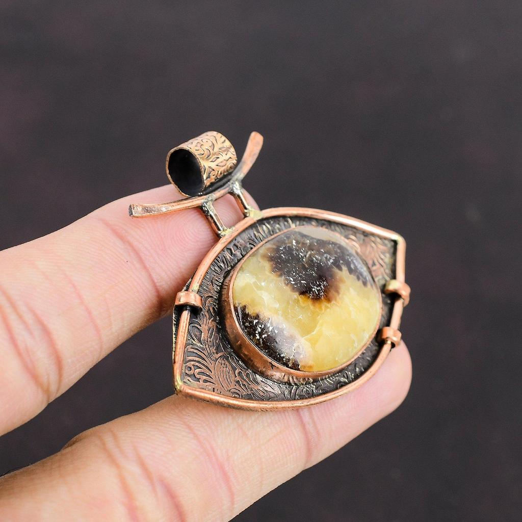 Септарианский кулон, медный кулон, подлинный драгоценный камень, кулон для особого случая, кулон ручной работы, септарианский медный ювелирный кулон для женщин