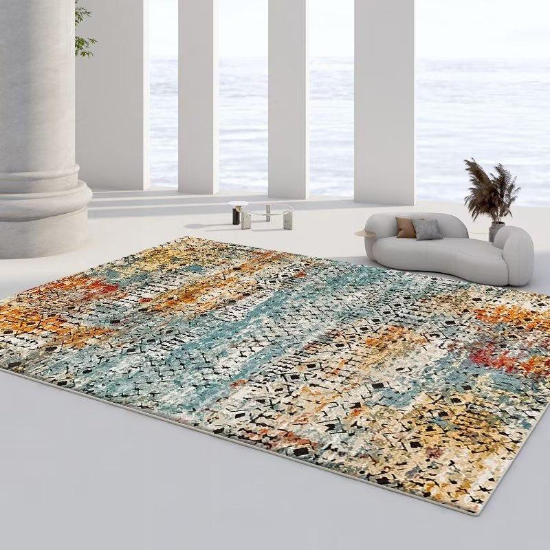 Persian Ethnic Style Carpet, Living Room Sand Coffee Table Floor Mat, Bedroom Bedside Crystal Velvet Carpet