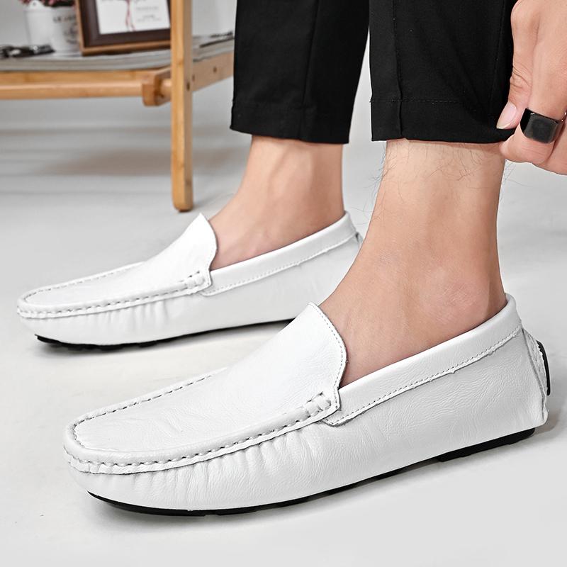 Men’s Moccasins White Loafer Brown Driving Shoes Comfort Flats Wide Shoes Slip-ons Plus Size Shoes for Men Over Sized