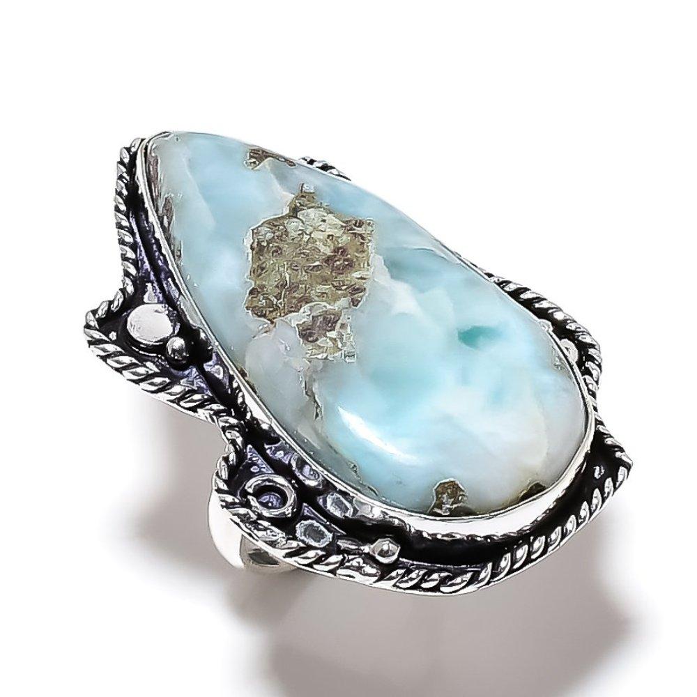 Natural Caribbean Larimar Gemstone 925 Sterling Silver Gift Ring Size 9 F3m21