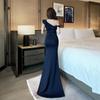 Elegant Strapless One-Shoulder Floor-Length Bodycon Evening Dress