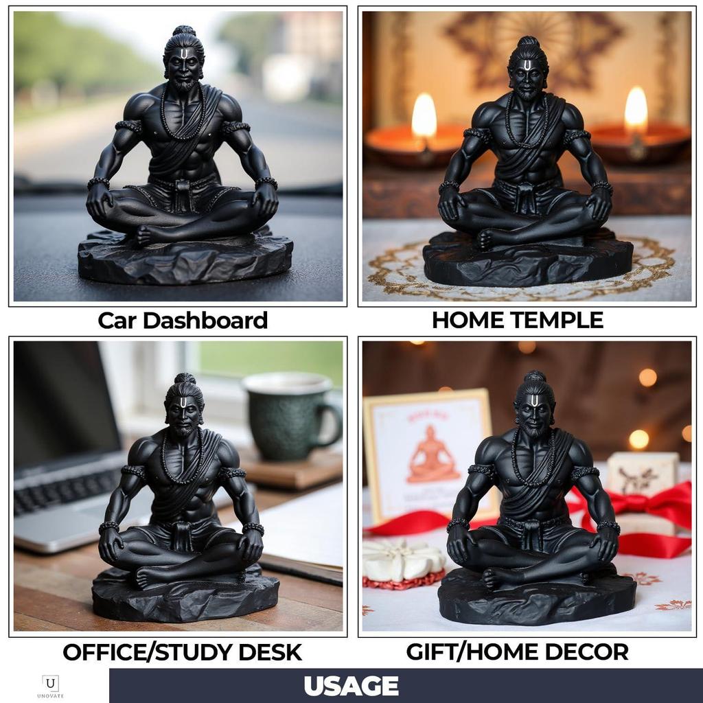 Lord Hanuman Idol for Car Dashboard, Home, Office Desk – Hanuman Murti for Peace, Positivity, Good Luck, Success, and Prosperity – Black Matte Finish