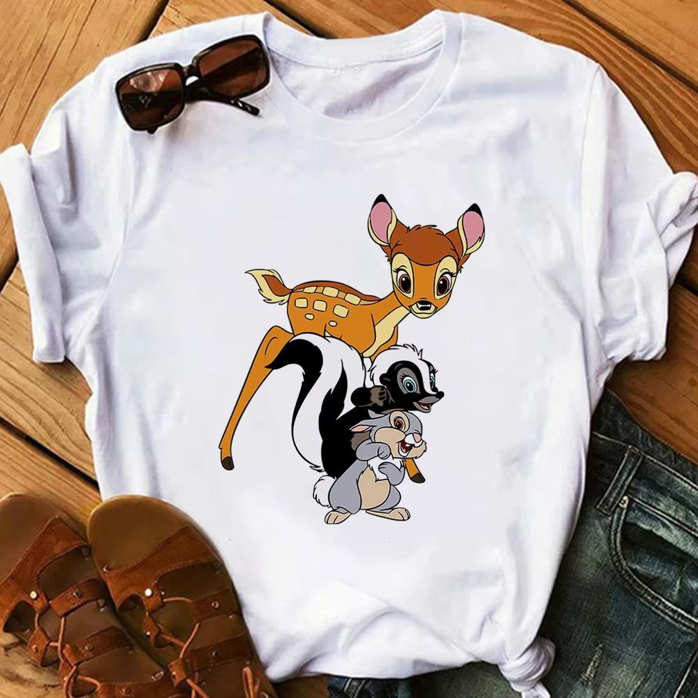 Cartoon Cute Bambi Printed T Shirt Fashion Women Casual Short Sleeves Streetwear Tshirt Summer Harajuku Tshirts Tops