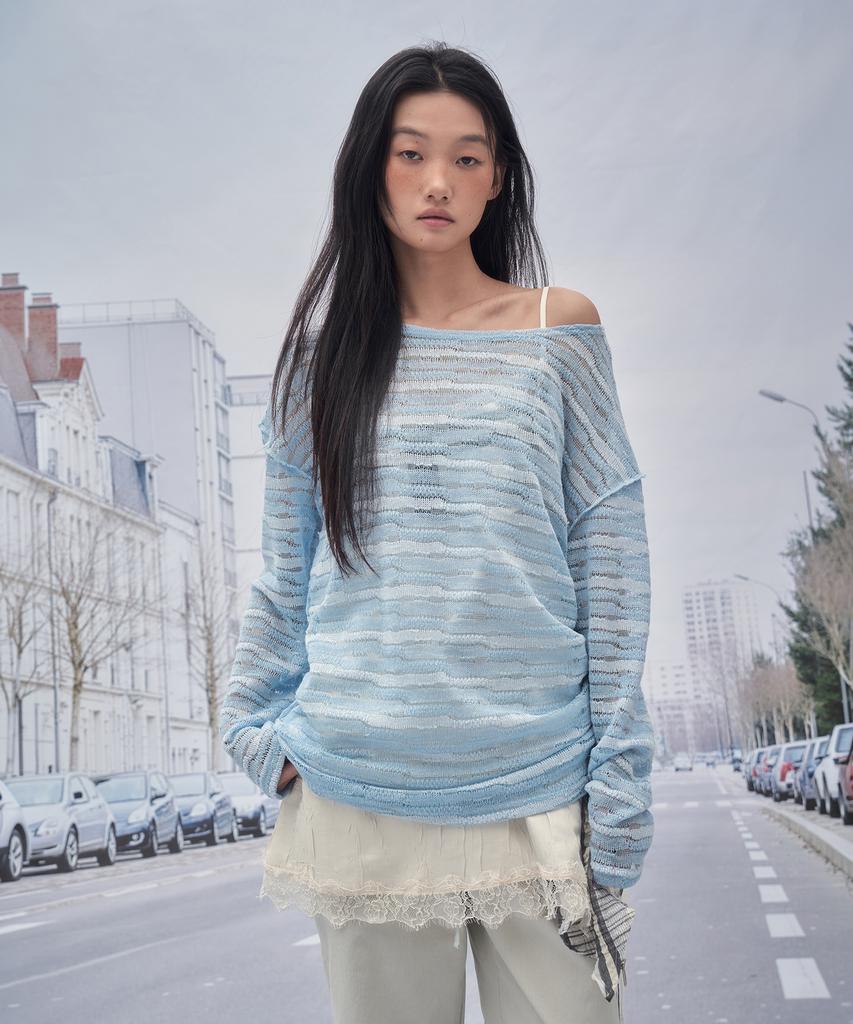SOMSOC Allie Lace Knitted Top_Sky Blue