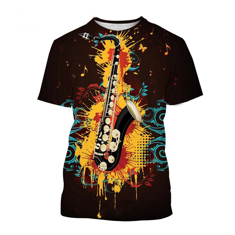 Saxophone Series 3D Printed Men's Casual Short Sleeved T-shirt Sportwear Men T-shirts