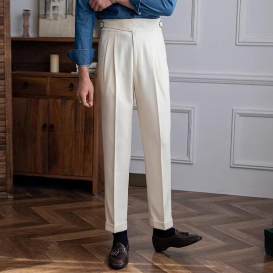 Мужские брюки-костюмы с застежкой-молнией и регулируемой талией, прямые брюки в английском стиле, однотонные, свободные, формальные, деловые, офисные брюки