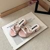 French Elegant Wedge Slippers Women's Head Temperament Open-toe Word with Bow High-heeled Sandals 2025 Summer New