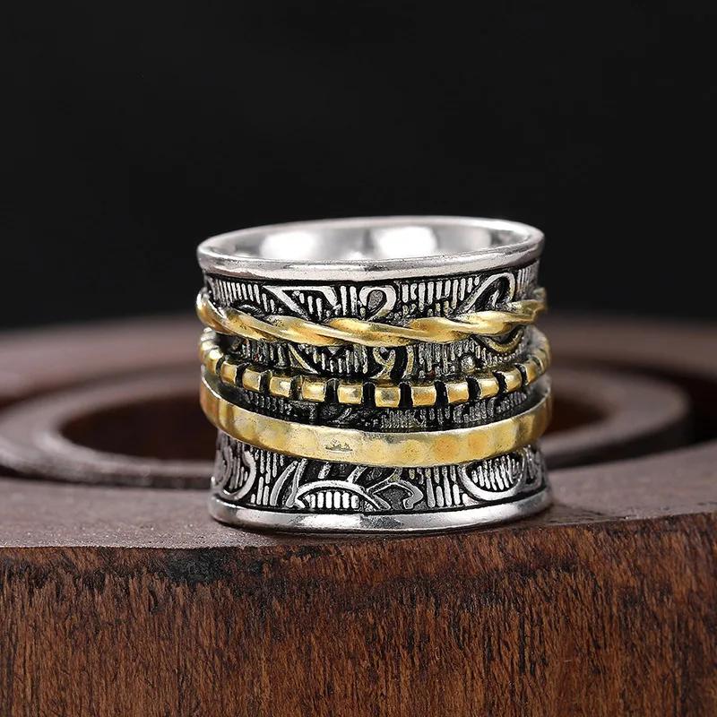 Креативное, модное, в стиле ретро, изысканное кольцо из сплава с гальваническим покрытием и геометрическими линиями, трендовое и универсальное женское кольцо