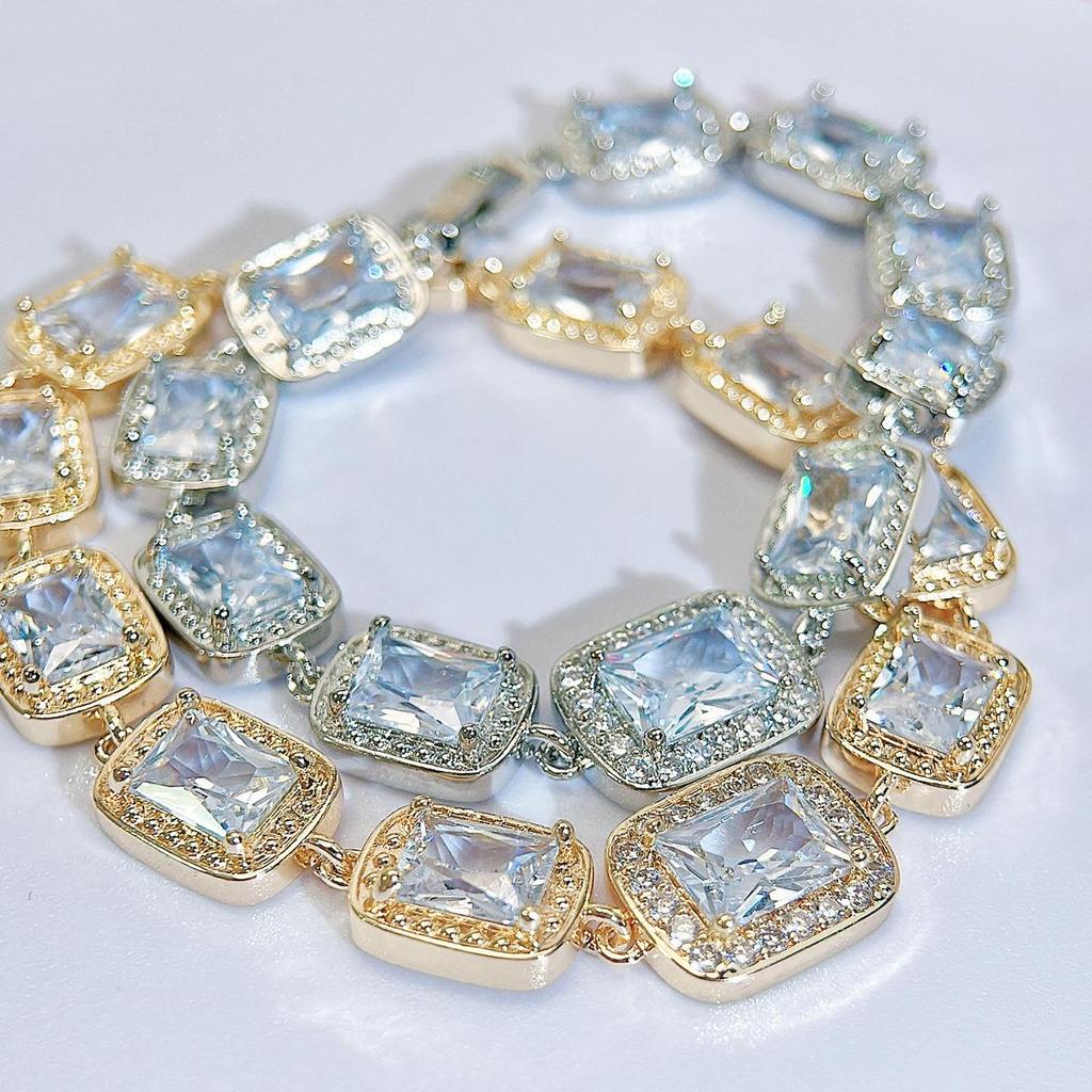 CMM High Quality Ice Cut Cubic Zirconia Rectangle Charm Tennis Bracelet Luxury Wedding Bridal Hand Jewelry for Women
