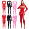 Women's Sexy Metallic Latex Leather Leotard Jumpsuit Hollow Out Long Sleeve Lingerie Bodysuit Skinny Catsuit