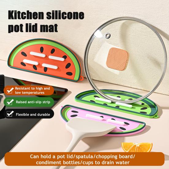 Держатель для крышки кастрюли в форме арбуза Помощник для кухонной столешницы Термостойкая силиконовая подставка-подставка Изоляционная крышка для слива кастрюли Нескользящая подкладка для разделочной доски