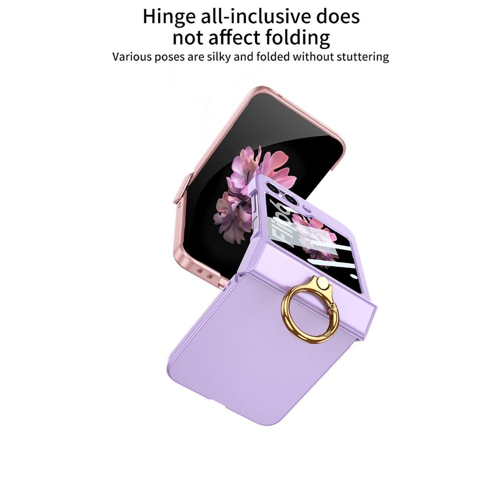 Ультратонкий жесткий защитный чехол для телефона на петлях из ПК для Samsung Galaxy Z Flip 6 5 4 3, чехол с кольцевым держателем, маленькая защитная пленка для экрана
