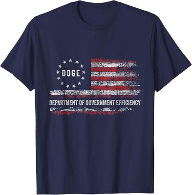 ДЕПАРТАМЕНТ ГОСУДАРСТВЕННОЙ ЭФФЕКТИВНОСТИ DOGE Д.Г.Э.. Унисекс футболка с флагом США