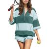Women Color Block Half Sleeve Oversized Top And Shorts Casual Sports Two Piece Set