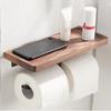Двойной держатель для бумаги с полкой, черный деревянный настенный держатель для туалетной бумаги, вешалка для полотенец из орехового дерева для ванной комнаты и кухни