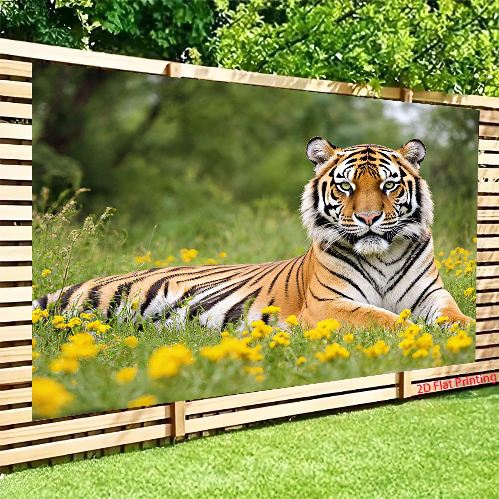 2D plane 1 piece - Horizontal banner fabric with a tiger-striped yellow flower background suitable for home decoration