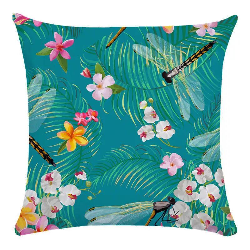 Green Leaf Flower Pillowcase Parrot Pattern Interior Home Pillow Suite Bedroom Sofa Bed Chair