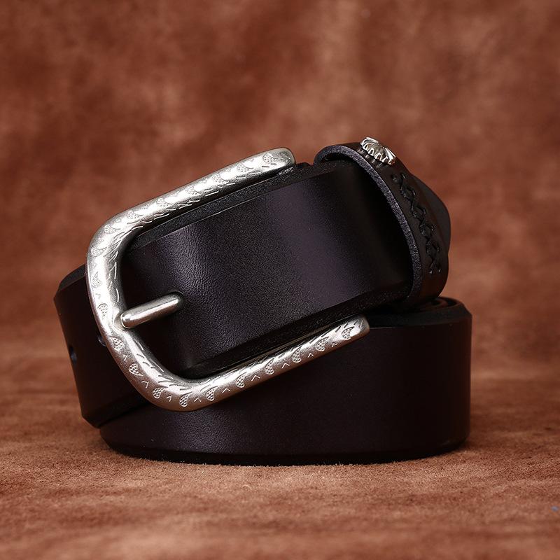 Ремень мужской простой модный тренд из натуральной кожи растительного дубления, воловья кожа с пряжкой, подходящая к джинсам, мужской кожаный ремень для отдыха