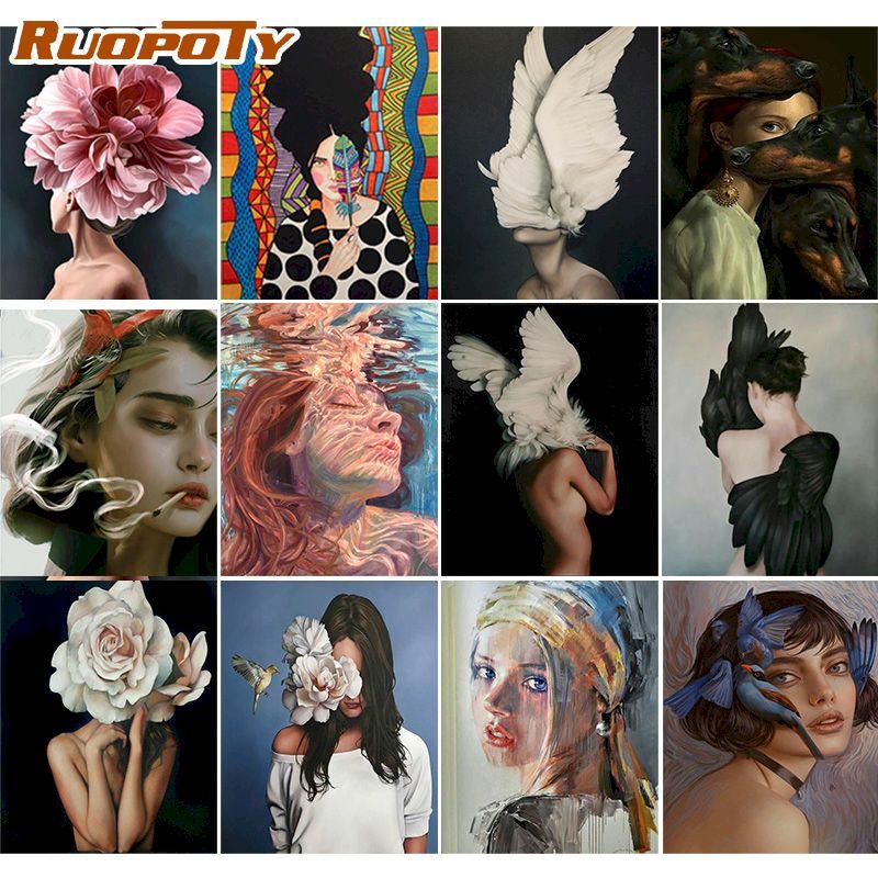 RUOPOTY Безрамная картина «сделай сам» по номерам, картина, современная женская настенная живопись, акриловая краска на холсте для домашнего декора 40x50 см
