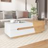 Extendable Coffee Table 120x50x37.5 Cm, with Drawers, Side Table with Sliding Mechanism, for Living Room, White+ Wood Color