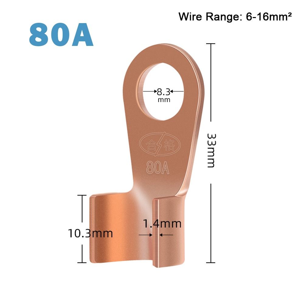 10pcs/pack 10A-80A OT Cable Connector Kit Copper OT Lugs Ring Crimp  Electric Accessory