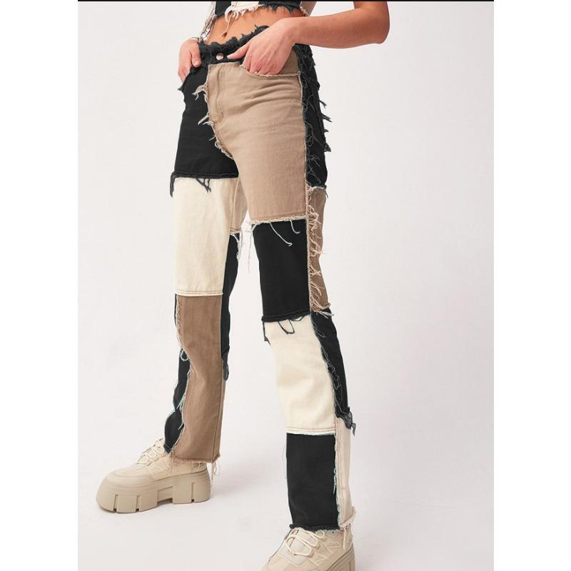 Женские джинсы большого размера, смешанные цвета, с высокой талией, обтягивающие бедра, прямые джинсы