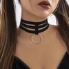 Punk Exaggerated Ring Pendant Necklace, Dark Sweet and Cool Multi-layer Elastic Belt Neck Chain for Women