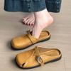 2025 Новый Стиль Мягкая Кожа Пряжка Ремешок Повседневная Обувь Модные Балетки Элегантные Блестящие Металлические Туфли-Мюли Закрытый Носок Женские Шлепанцы
