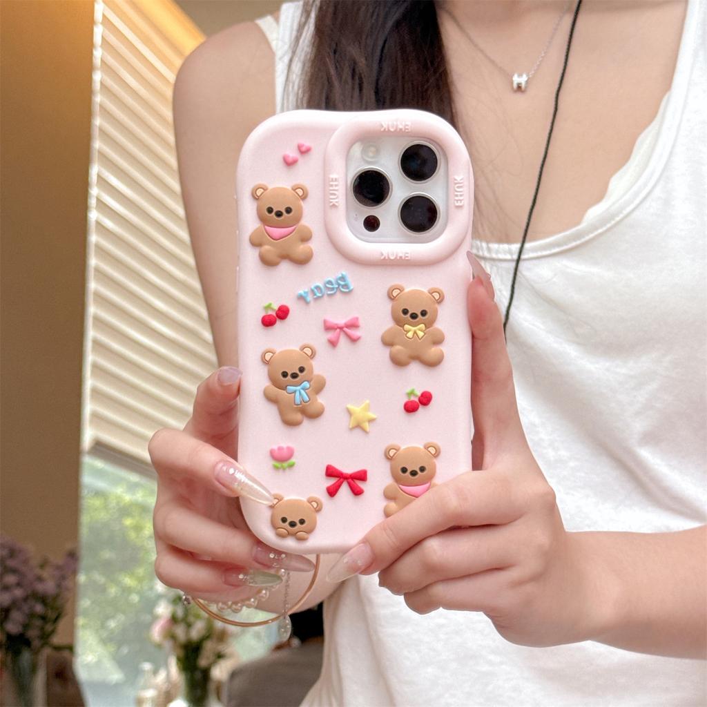 For iPhone 15 Pro Silicone Case Shockproof Anti Slip Cute Five Bears Design Phone Back Cover