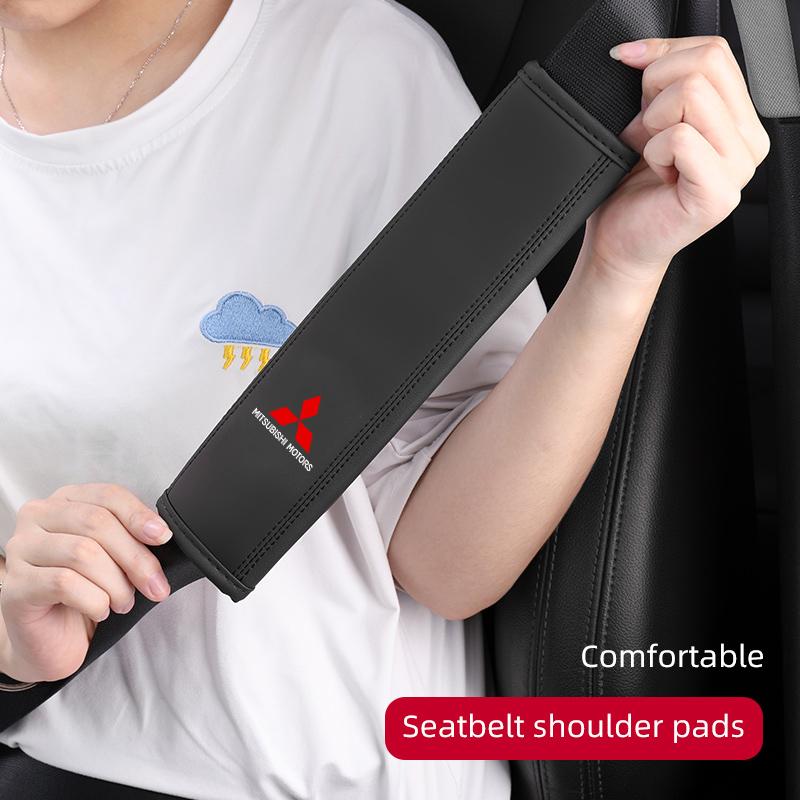 xkhr10 Leather Car Seat Belt Protector Pad Shoulder Strap Cover Interior Accessories For Mitsubishi Outlander Lancer L200 ASX Pajero