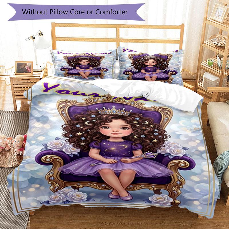 3PC Custom Name Royal Princess Fantasy Bedding Set Duvet Cover Closure Includes 1 Duvet Cover & 2 Pillowcases for Bedroom