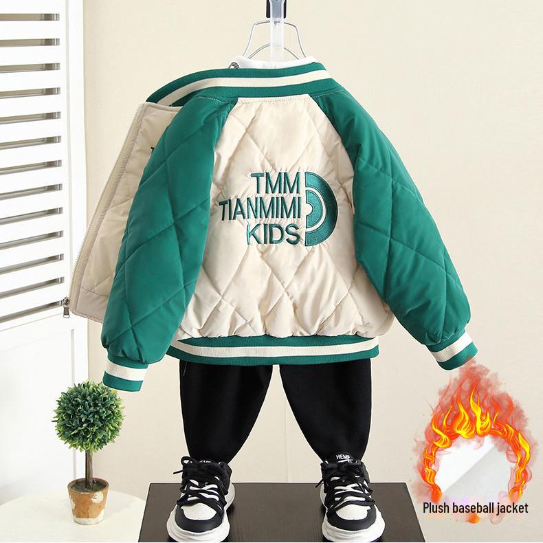 Детская бархатная бейсбольная куртка для мальчиков - Осень/Зима 2025 - Уютный хлопковый топ