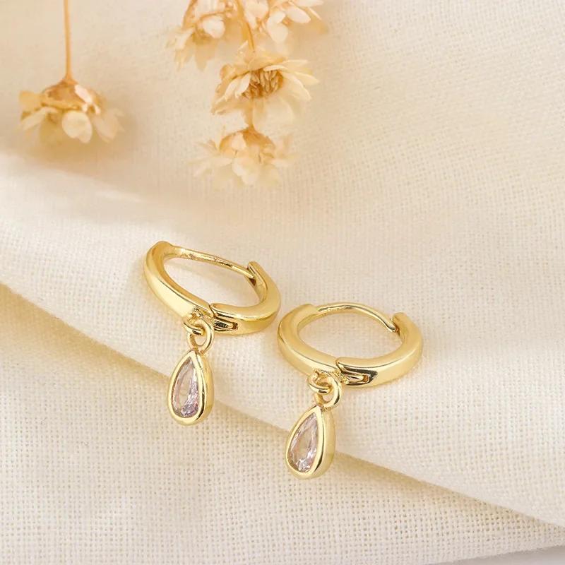 Classic Gold Color Stainless Steel Geometric Circle Hoop Earrings for Women Charm Zircon Korean Zircon Party Accessories Gift
