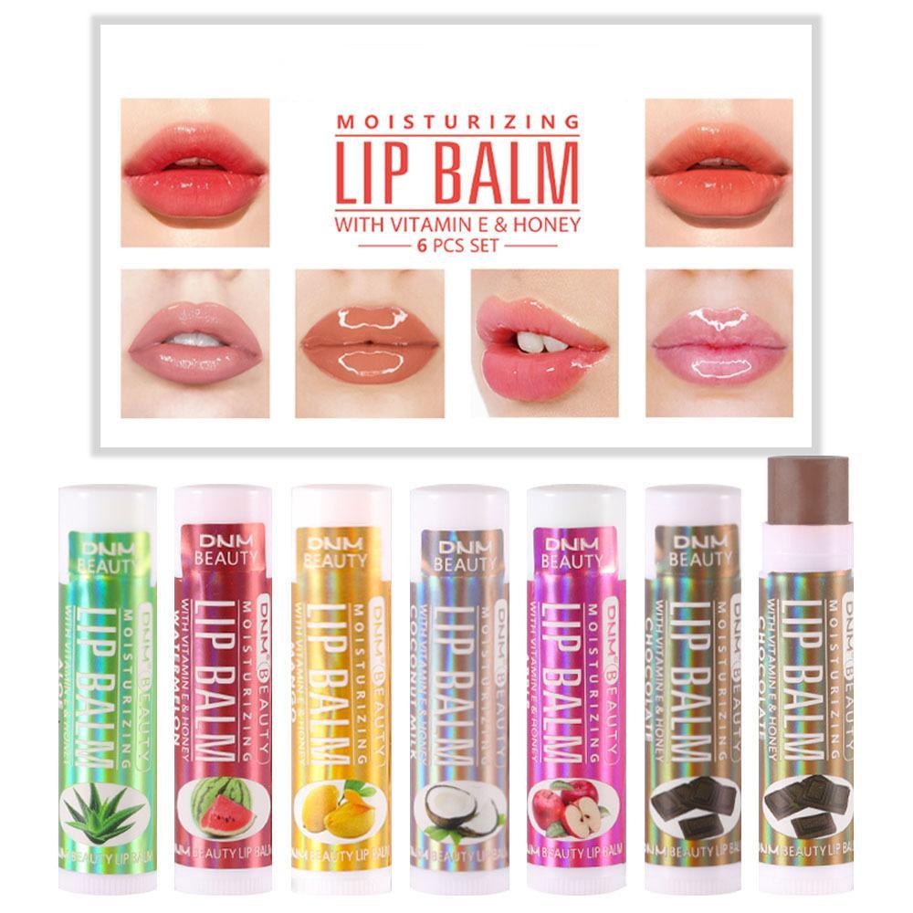 Набор бальзамов для губ из 6 шт. Разнообразие увлажняющих бальзамов для губ с фруктовым вкусом Увлажняющая база Наборы бальзамов для губ Уход за губами Макияж для губ Подарок для женщин