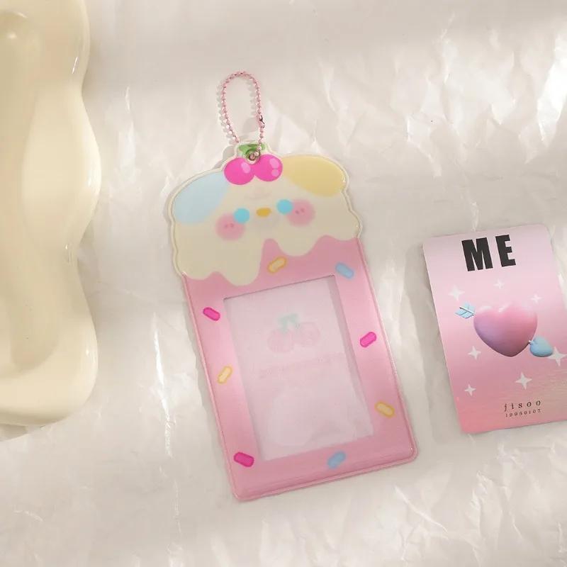 1Pc  Cute Cartoon Ice Cream Animal PVC Card Holder Kpop Star 3 Inch Photo Card Display Sleeve Kawaii Girl Id Card Case