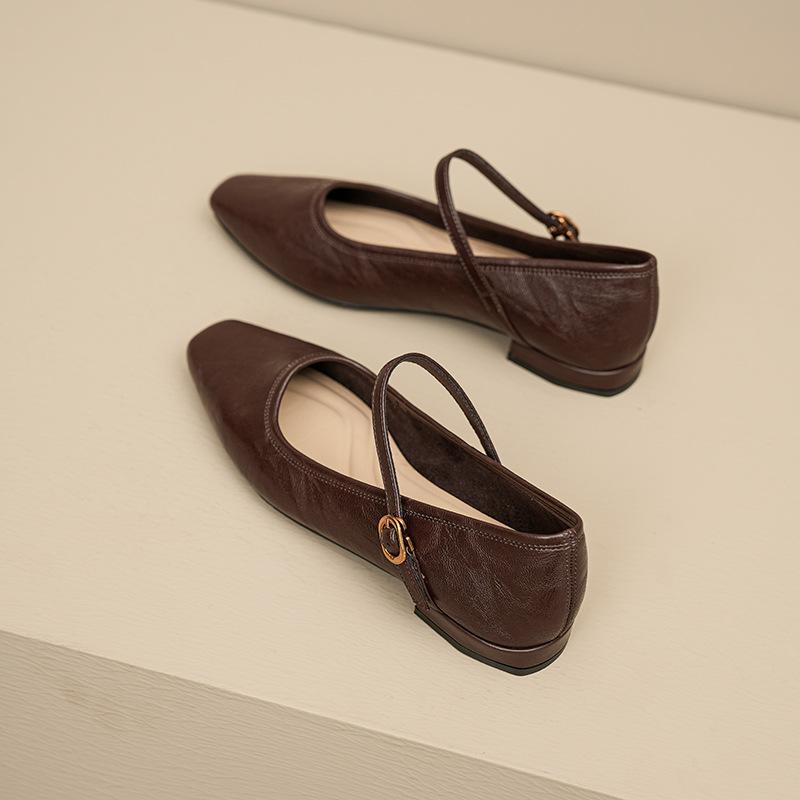 Women's High Heels French Retro Mary Jane Shoes Women's Spring Summer New Simple Small Leather Shoes Flat Bottomed Women's Shoes