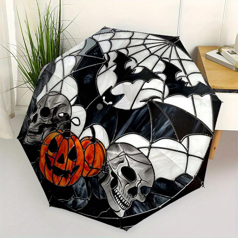 Halloween Stained Glass Window Decoration with Bats, Skulls, and Pumpkins Umbrella, Christmas Gift Y114