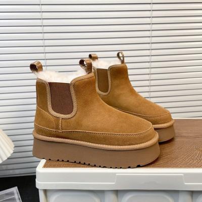 Челси женские зимние новые на толстой подошве с набивным утолщением, короткие, с внутренней танкеткой, хлопковые сапоги-чулки