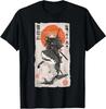 Эпический Кот-Ниндзя Едет на Акуле Забавная Японская Искусство Укиё-э Футболка