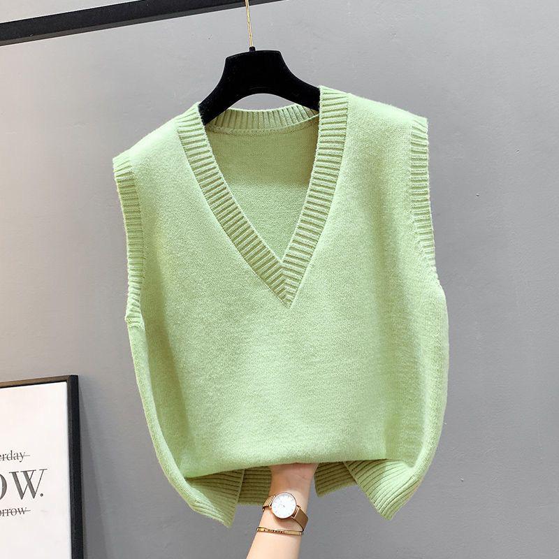 Вязаный женский кардиган без рукавов с V-образным вырезом - Корейский стиль, свободный крой для весны/осени/зимы.