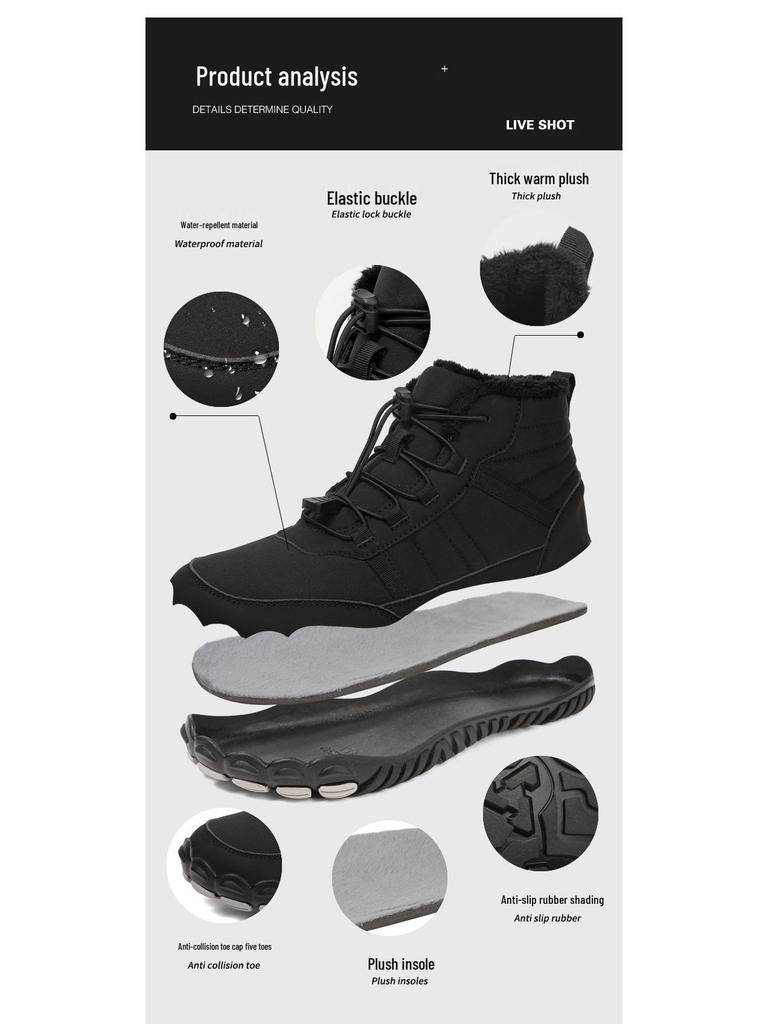Unisex Waterproof Wide-Toe Winter Snow Boots - High-Top, Cold-Proof, Barefoot-Style for Outdoor Sport.