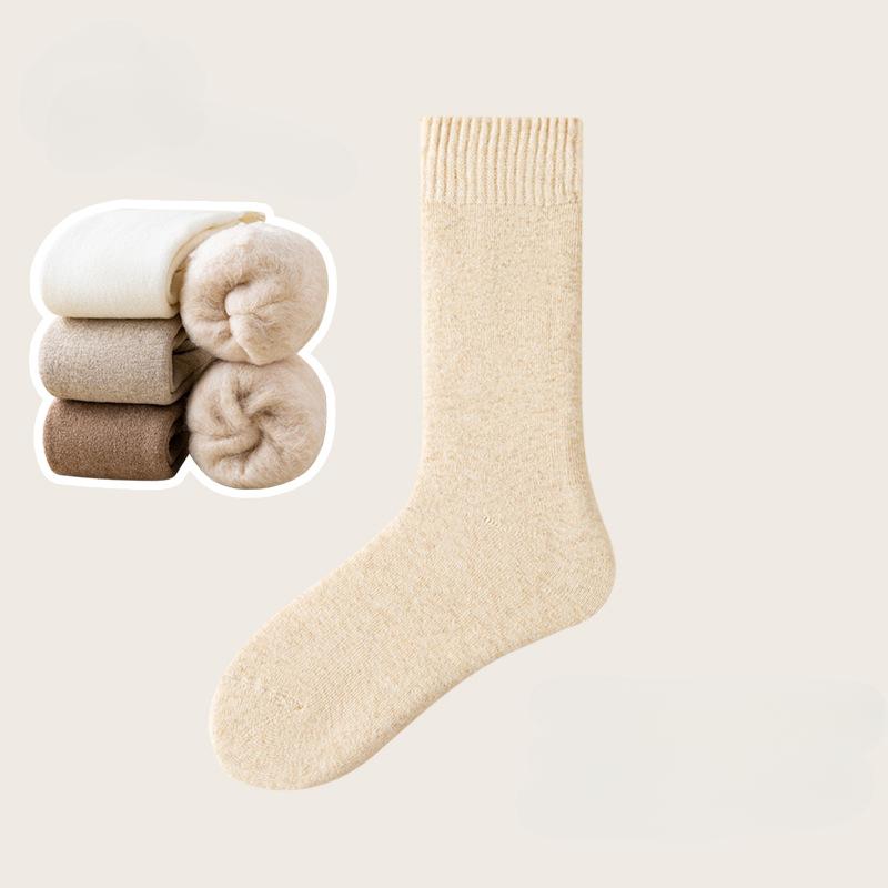 3 Pairs Solid Fleece Lined Calf Socks, Thickened & Warm Long Socks For Fall & Winter, Women's Stockings & Hosiery