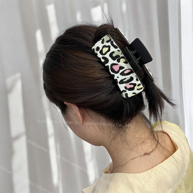 Horsehair Leather American Cow Boy Style Hair Claws Fashion Leopard Pattern Retro Rectangle Hair Clips